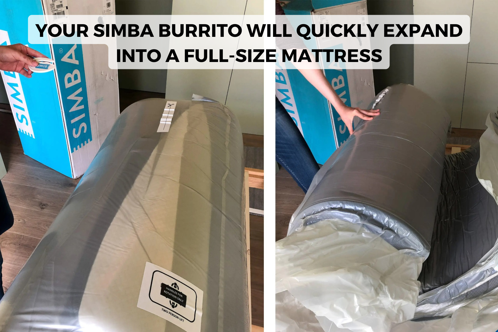 Simba Hybrid Luxe being unrolled